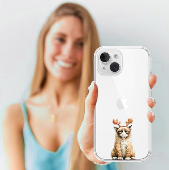 Etui do iPhone 14, Przytulne święta, Kot który nie chciał być reniferem, przeźroczyste3