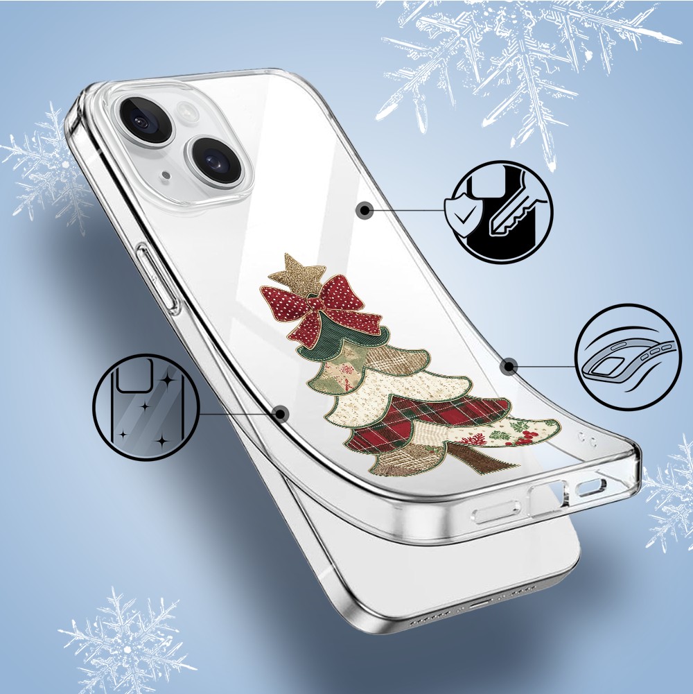 Etui do iPhone 14, Przytulne święta, Kraciasta choinka, przeźroczyste1