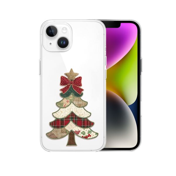Etui do iPhone 14 Plus, Przytulne święta, Kraciasta choinka, przeźroczyste