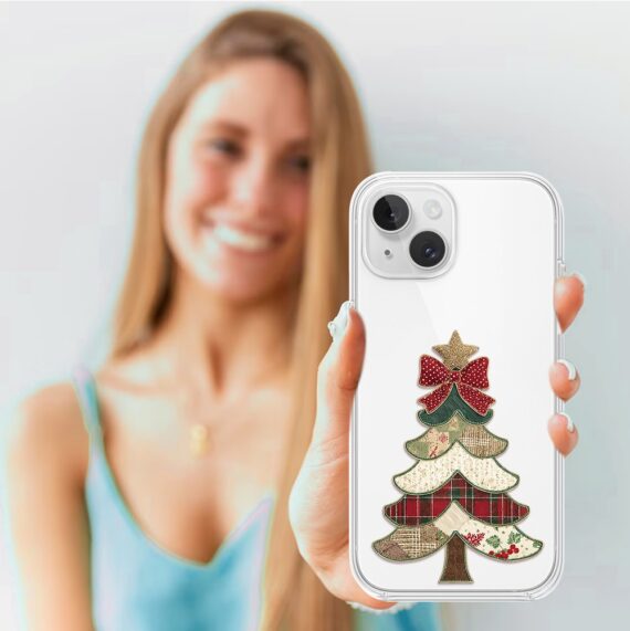 Etui do iPhone 14, Przytulne święta, Kraciasta choinka, przeźroczyste3