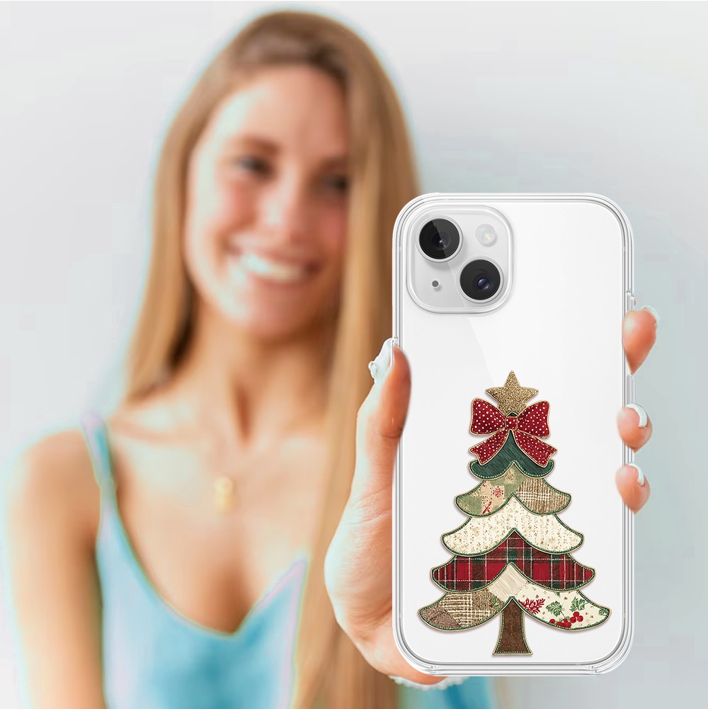 Etui do iPhone 14, Przytulne święta, Kraciasta choinka, przeźroczyste3