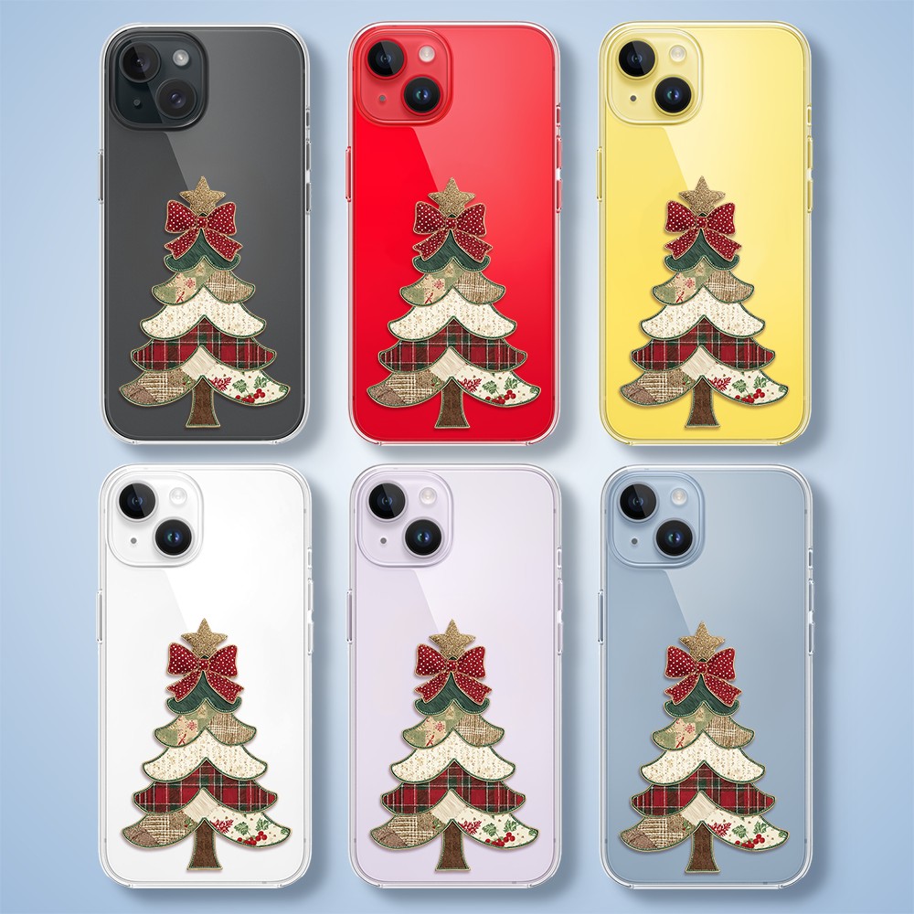 Etui do iPhone 14, Przytulne święta, Kraciasta choinka, przeźroczyste5
