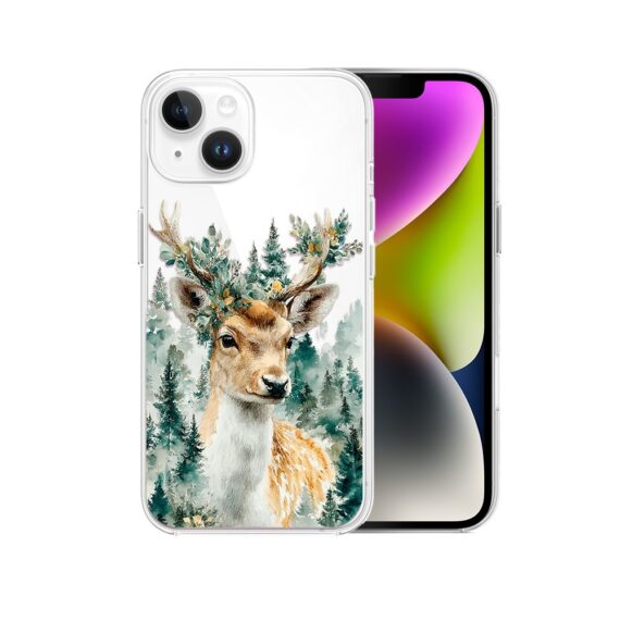 Etui do iPhone 14, Przytulne święta, Leśny Jelonek, przeźroczyste2