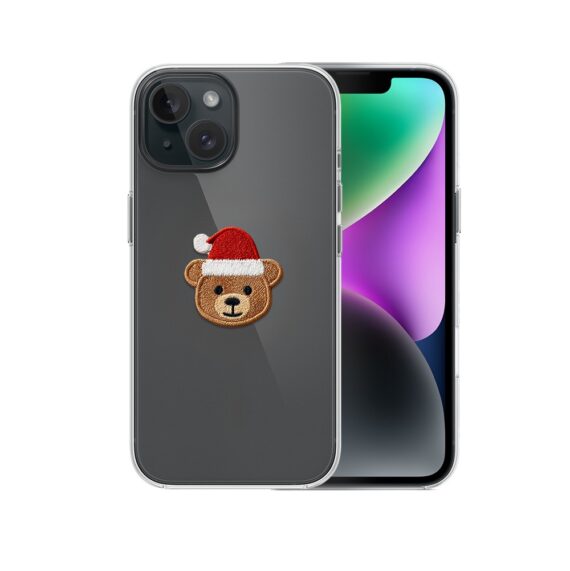 Etui do iPhone 14, Przytulne święta, Miś Mikołajek, przeźroczyste2