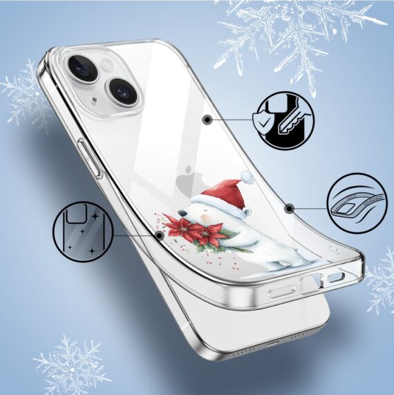 Etui do iPhone 14, Przytulne święta, Miś świąteczny, przeźroczyste1