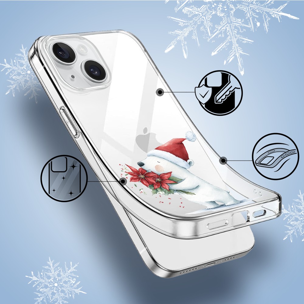 Etui do iPhone 14, Przytulne święta, Miś świąteczny, przeźroczyste1