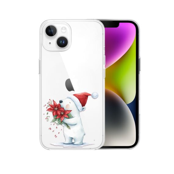 Etui do iPhone 14, Przytulne święta, Miś świąteczny, przeźroczyste2