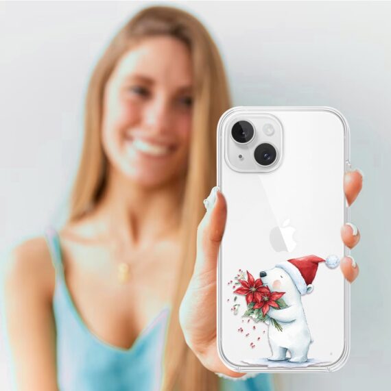 Etui do iPhone 14, Przytulne święta, Miś świąteczny, przeźroczyste3