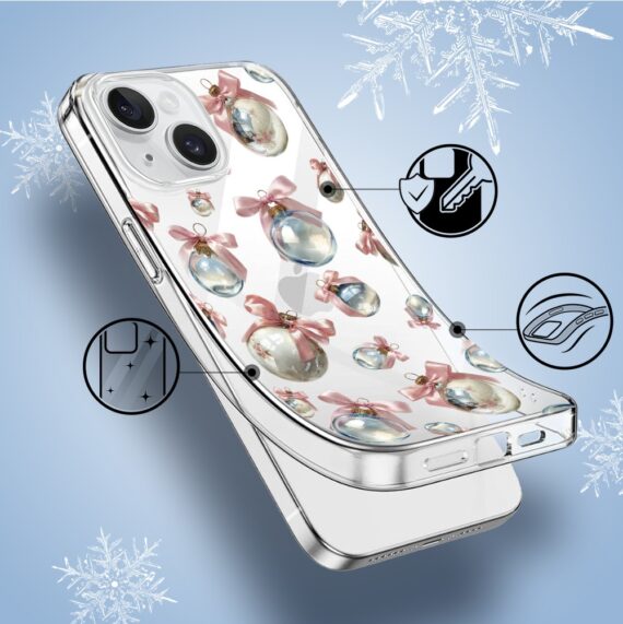 Etui do iPhone 14, Przytulne święta, Pastelowe bombki, przeźroczyste1