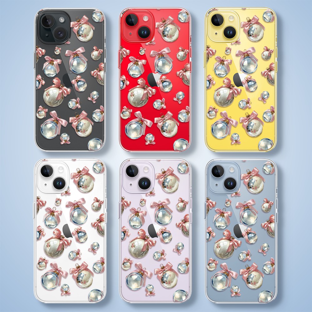 Etui do iPhone 14, Przytulne święta, Pastelowe bombki, przeźroczyste5