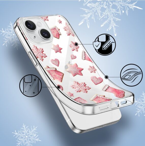 Etui do iPhone 14, Przytulne święta, Różowe pierniczki, przeźroczyste1