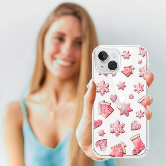 Etui do iPhone 14, Przytulne święta, Różowe pierniczki, przeźroczyste3