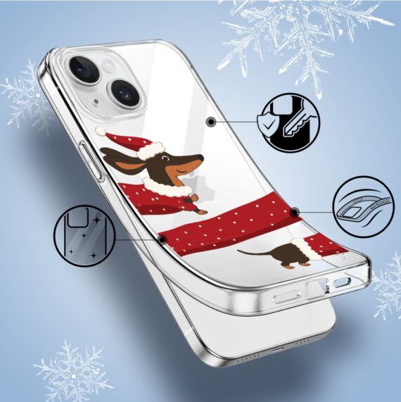 Etui do iPhone 14, Przytulne święta, Świąteczny jamnik, przeźroczyste1