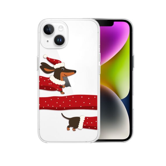 Etui do iPhone 14, Przytulne święta, Świąteczny jamnik, przeźroczyste2
