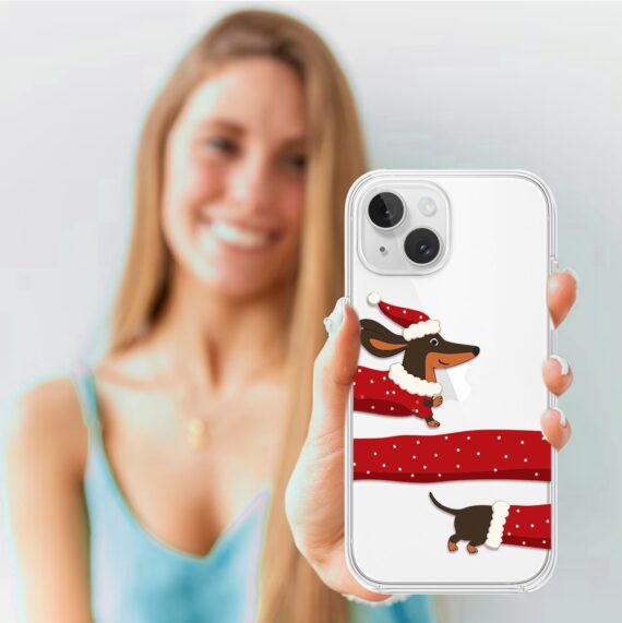 Etui do iPhone 14, Przytulne święta, Świąteczny jamnik, przeźroczyste3