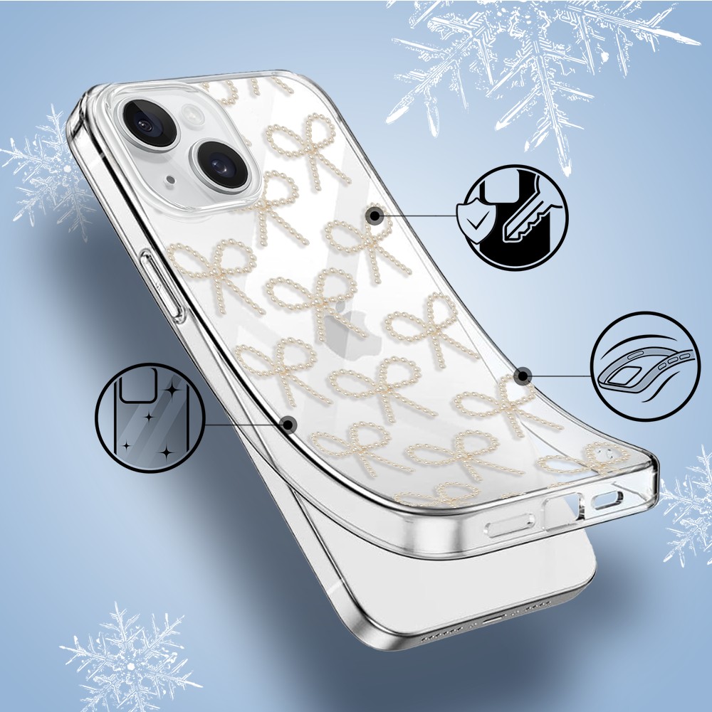 Etui do iPhone 14, Przytulne święta, Złote kokardki, przeźroczyste1