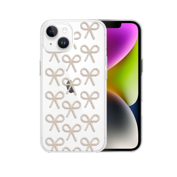 Etui do iPhone 14 Plus, Przytulne święta, Złote kokardki, przeźroczyste