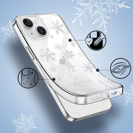 Etui do iPhone 14, Zimowa Magia, Delikatne płatki śniegu, przeźroczyste1