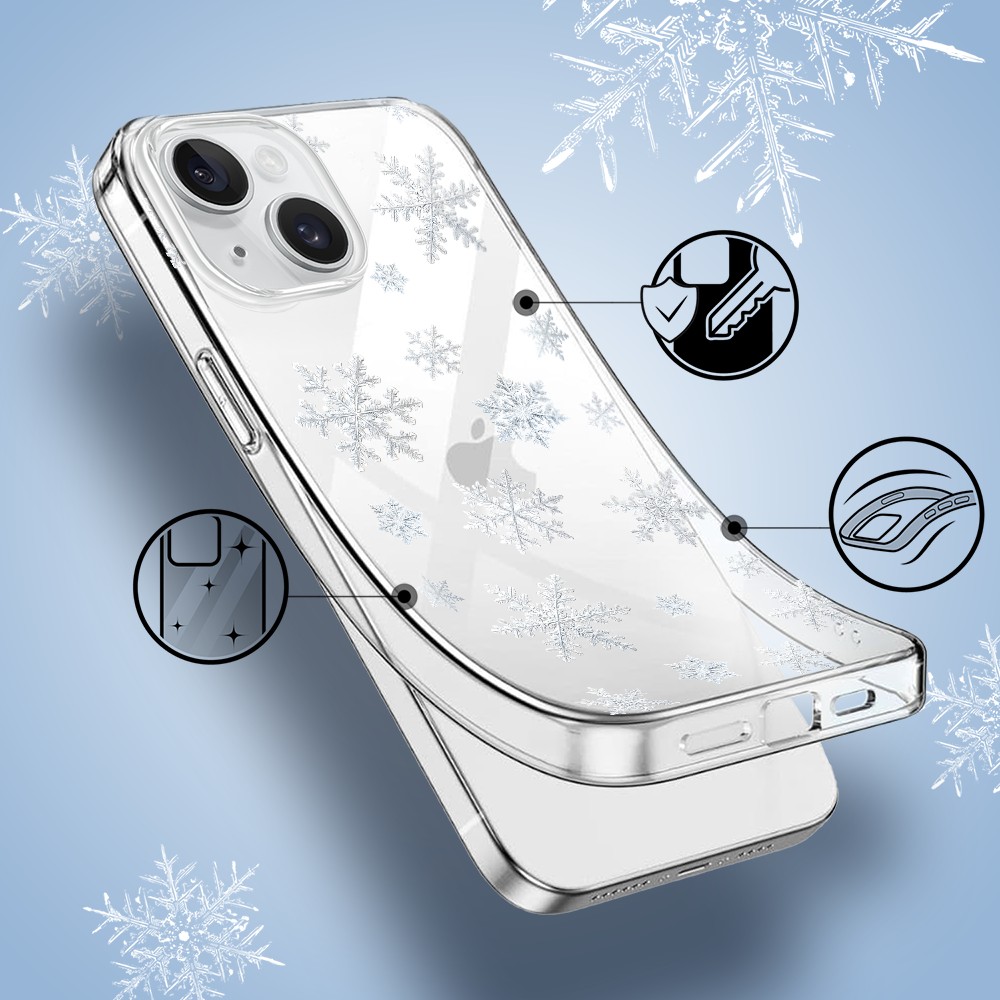 Etui do iPhone 14, Zimowa Magia, Delikatne płatki śniegu, przeźroczyste1