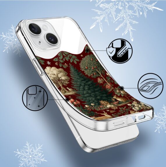 Etui do iPhone 14, Zimowa Magia, Świąteczny las, przeźroczyste1