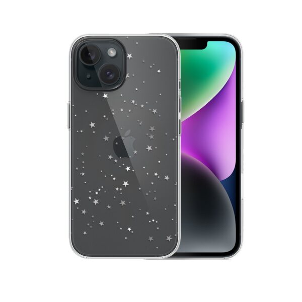 Etui do iPhone 14, srebrne gwiazdki, przeźroczyste