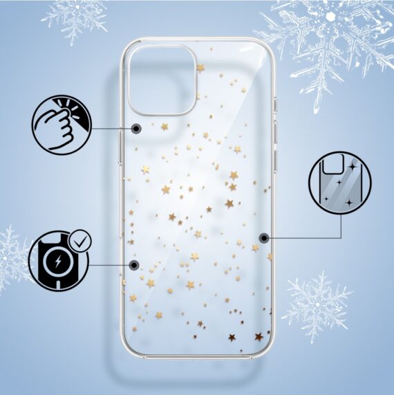 Etui do iPhone 14, Zimowa Magia, Złote gwiazdki, przeźroczyste3