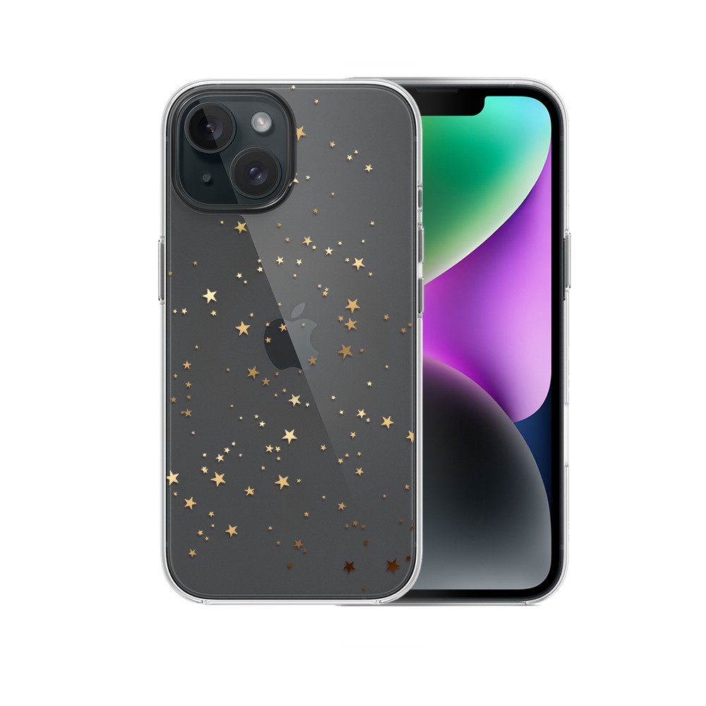 Etui do iPhone 14, Zimowa Magia, Złote gwiazdki, przeźroczyste