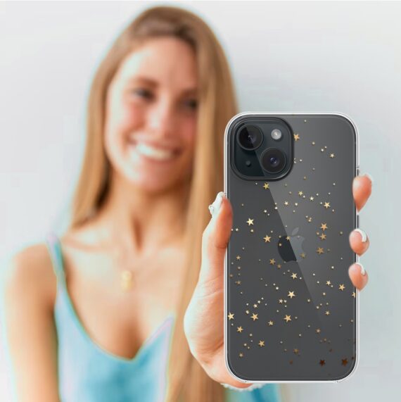 Etui do iPhone 14, Zimowa Magia, Złote gwiazdki, przeźroczyste5