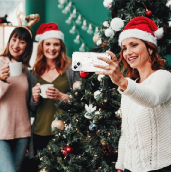 Etui do iPhone 14, Zimowa Magia, Złote gwiazdki, przeźroczyste6