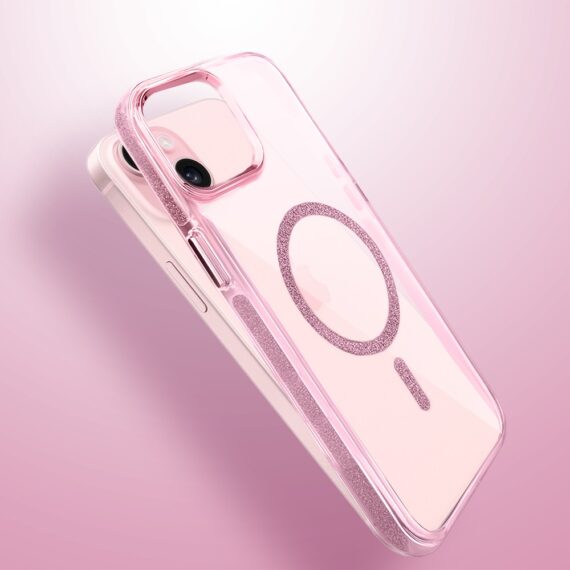 Etui do iPhone 15 Glitter Shine, przeźroczyste, brokatowe z MagSafe, różowe (6)