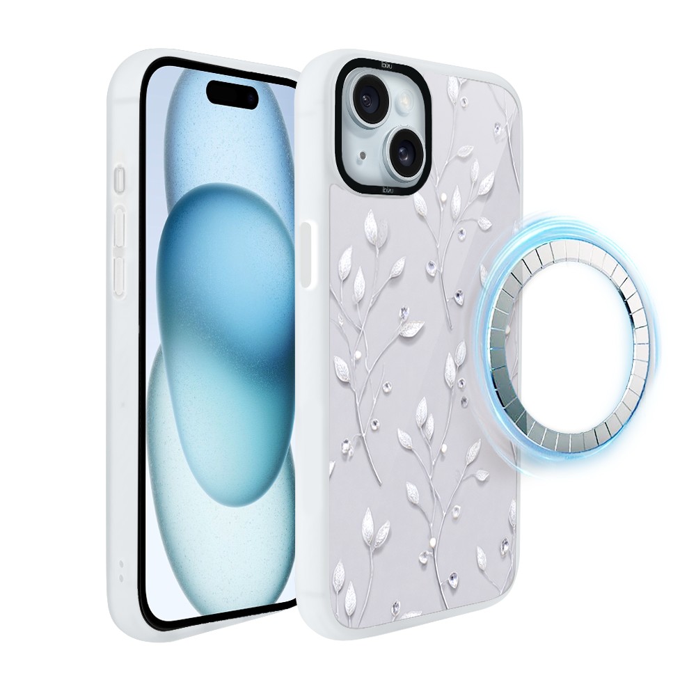 Etui do iPhone 15 Plus IBIZU DropGuard Matt z MagSafe, Zimowa magia, Lodowe kwiaty