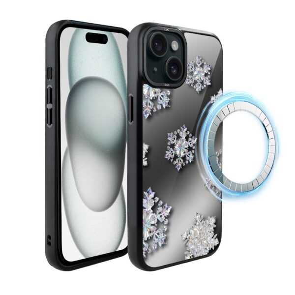 Etui do iPhone 15 IBIZU DropGuard Matt z MagSafe, Zimowa magia, Królewskie płatki śniegu