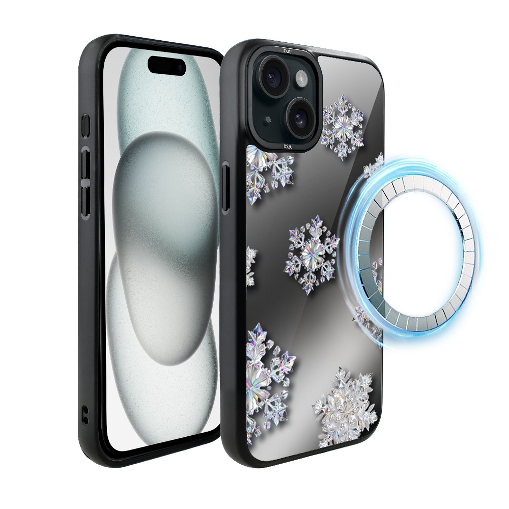Etui do iPhone 15 IBIZU DropGuard Matt z MagSafe, Zimowa magia, Królewskie płatki śniegu
