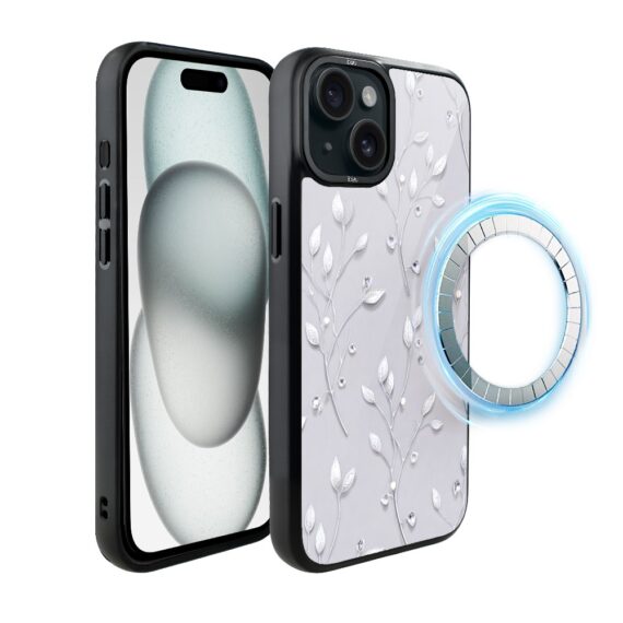 Etui do iPhone 15 Plus IBIZU DropGuard Matt z MagSafe, Zimowa magia, Lodowe kwiaty ip 15-6