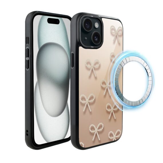 Etui do iPhone 15 Plus IBIZU DropGuard Matt z MagSafe, Zimowa magia, Perłowe kokardki ip 15-6