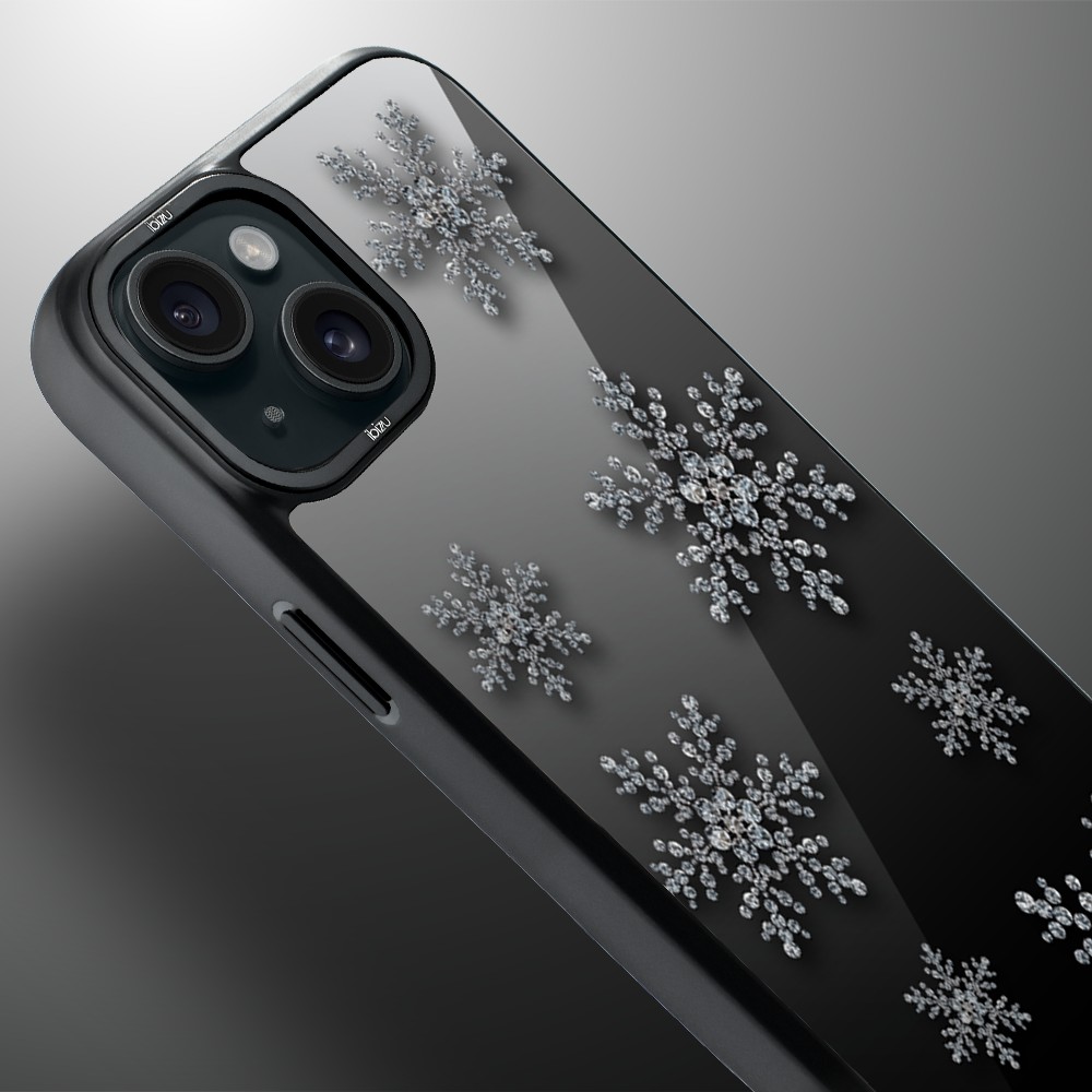 Etui do iPhone 15 Plus IBIZU DropGuard Matt z MagSafe, Zimowa magia, Płatki śniegu na czarnym lustrze ip 15-2