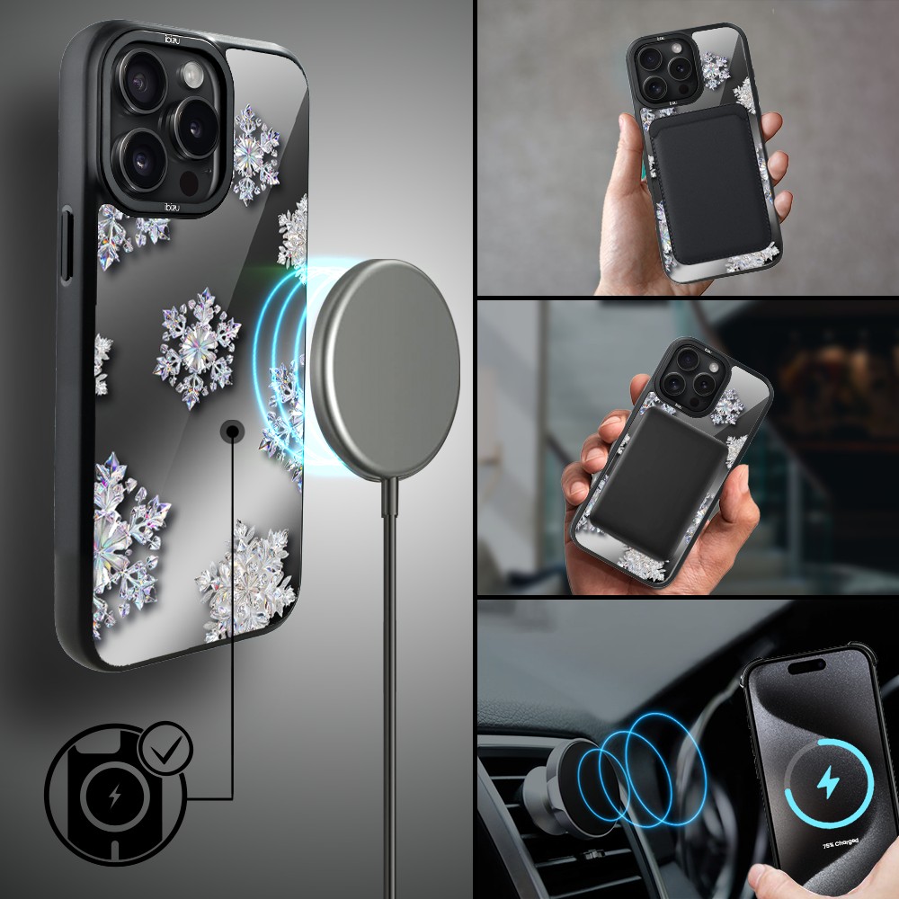 Etui do iPhone 15 Pro Max IBIZU DropGuard Matt z MagSafe, Zimowa magia, Królewskie płatki śniegu ip 15 pro-1