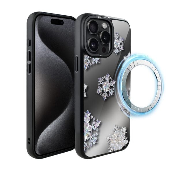 Etui do iPhone 15 Pro IBIZU DropGuard Matt z MagSafe, Zimowa magia, Królewskie płatki śniegu