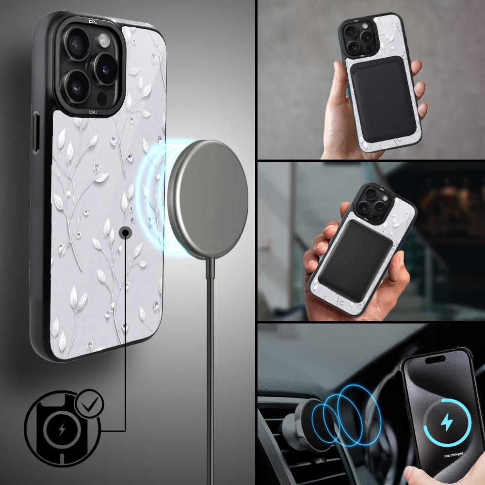 Etui do iPhone 15 Pro Max IBIZU DropGuard Matt z MagSafe, Zimowa magia, Lodowe kwiaty ip 15 pro-1