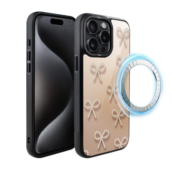 Etui do iPhone 15 Pro IBIZU DropGuard Matt z MagSafe, Perłowe kokardki