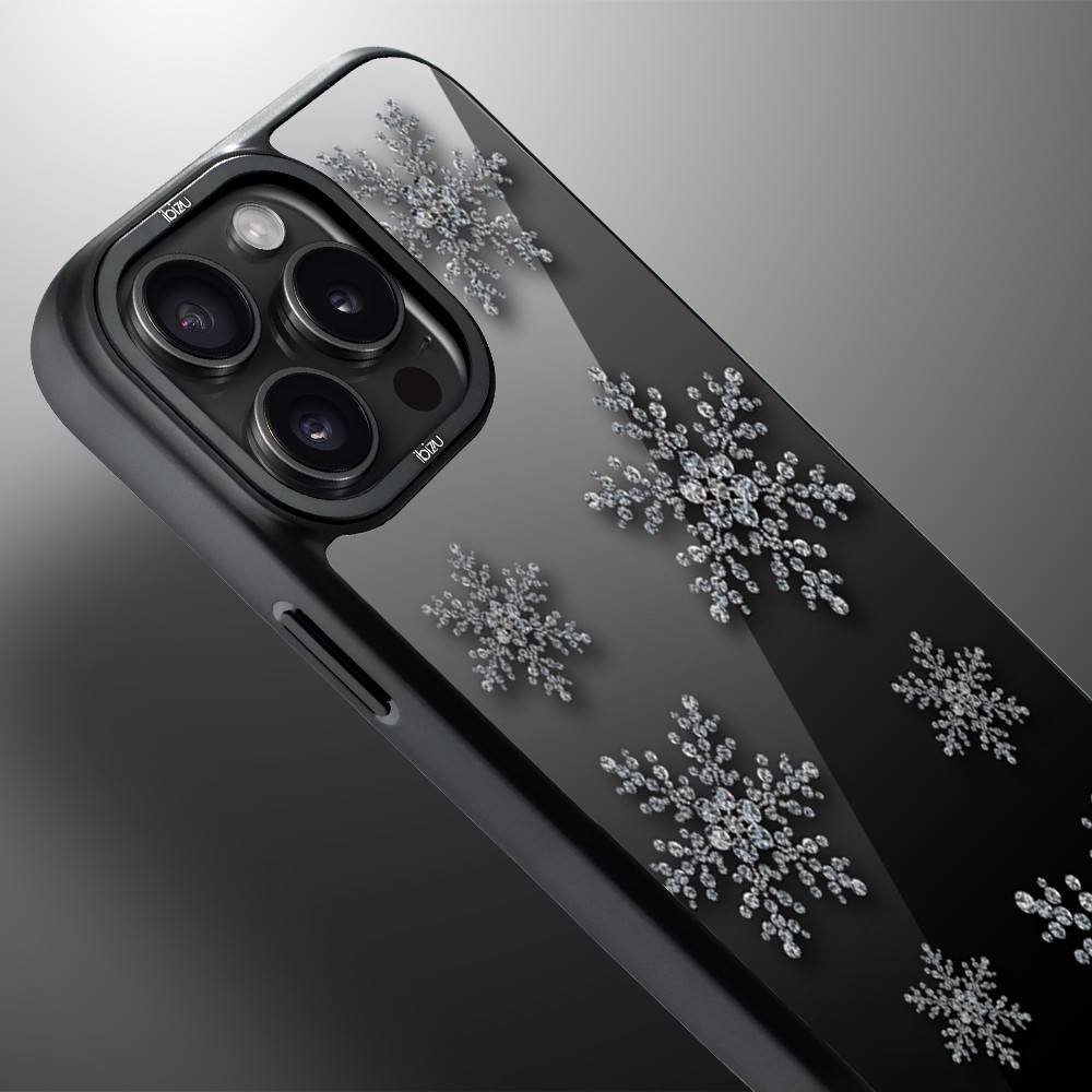 Etui do iPhone 15 Pro Max IBIZU DropGuard Matt z MagSafe, Zimowa magia, Płatki śniegu na czarnym lustrze ip 15 pro-2