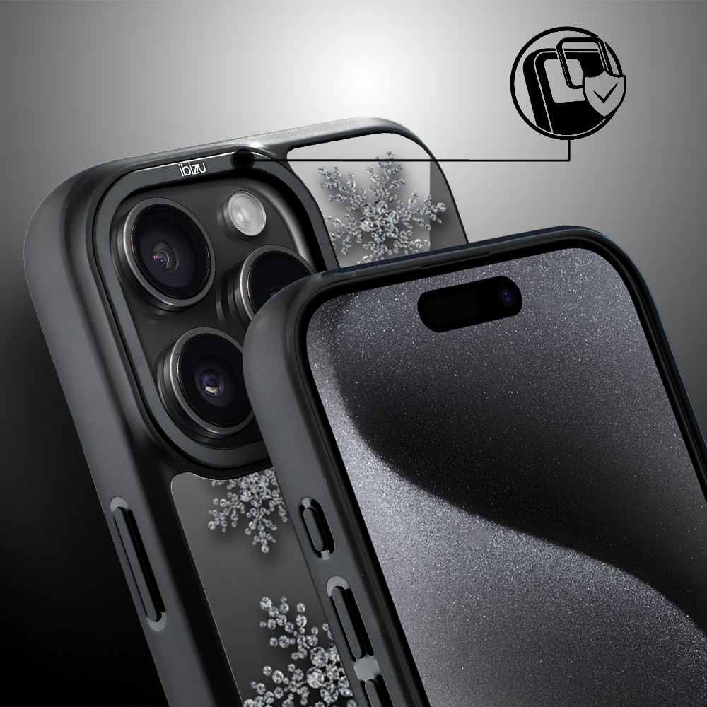 Etui do iPhone 15 Pro Max IBIZU DropGuard Matt z MagSafe, Zimowa magia, Płatki śniegu na czarnym lustrze ip 15 pro-3