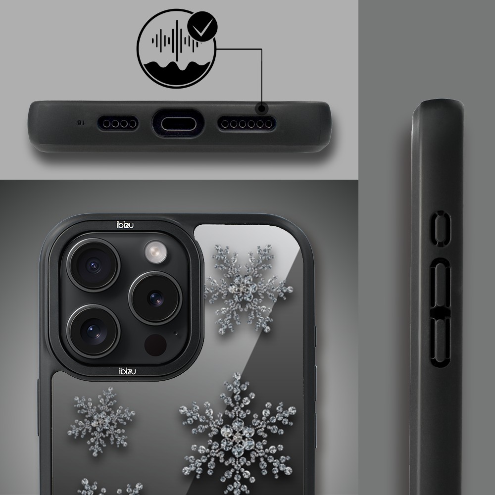 Etui do iPhone 15 Pro Max IBIZU DropGuard Matt z MagSafe, Zimowa magia, Płatki śniegu na czarnym lustrze ip 15 pro-4