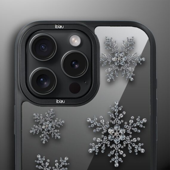 Etui do iPhone 15 Pro Max IBIZU DropGuard Matt z MagSafe, Zimowa magia, Płatki śniegu na czarnym lustrze ip 15 pro-5