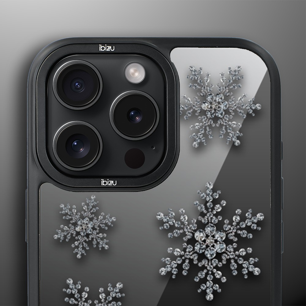 Etui do iPhone 15 Pro Max IBIZU DropGuard Matt z MagSafe, Zimowa magia, Płatki śniegu na czarnym lustrze ip 15 pro-5