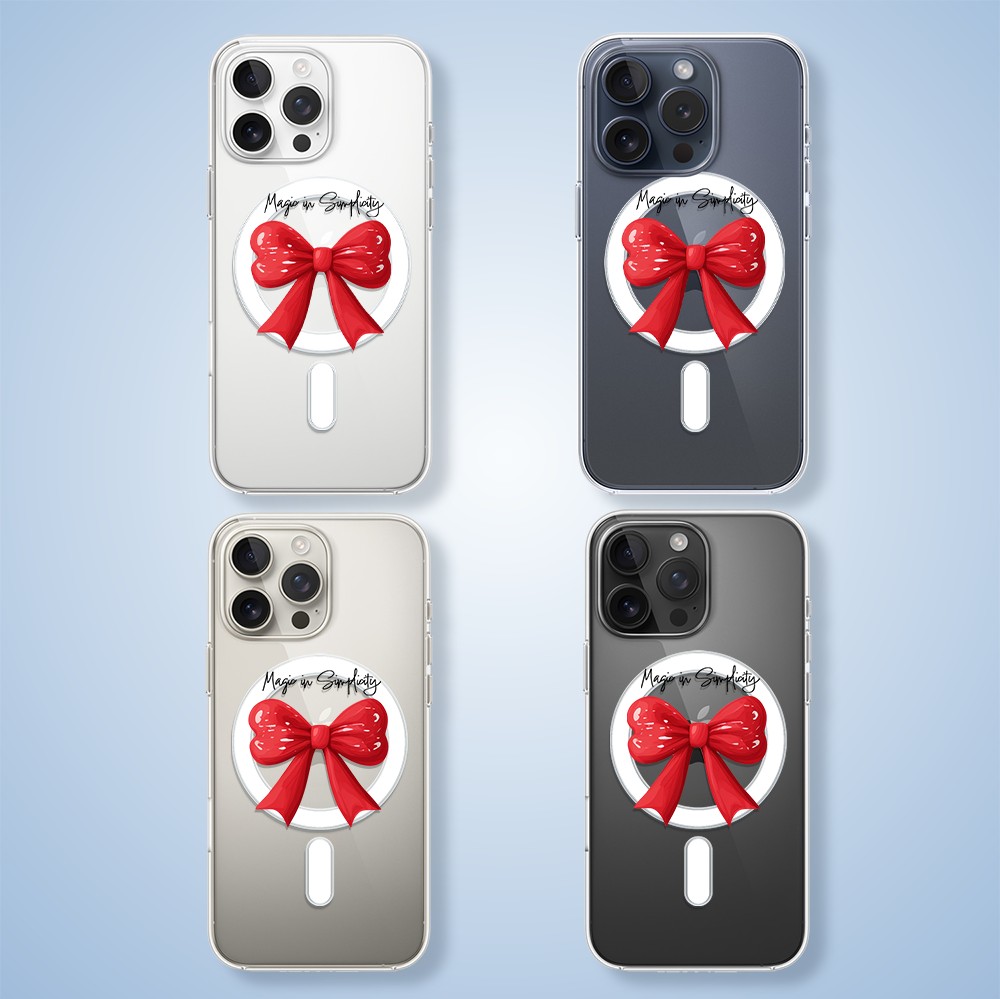 Etui do iPhone 15 Pro Max z MagSafe, Przytulne święta, Czerwona kokarda, przeźroczyste2