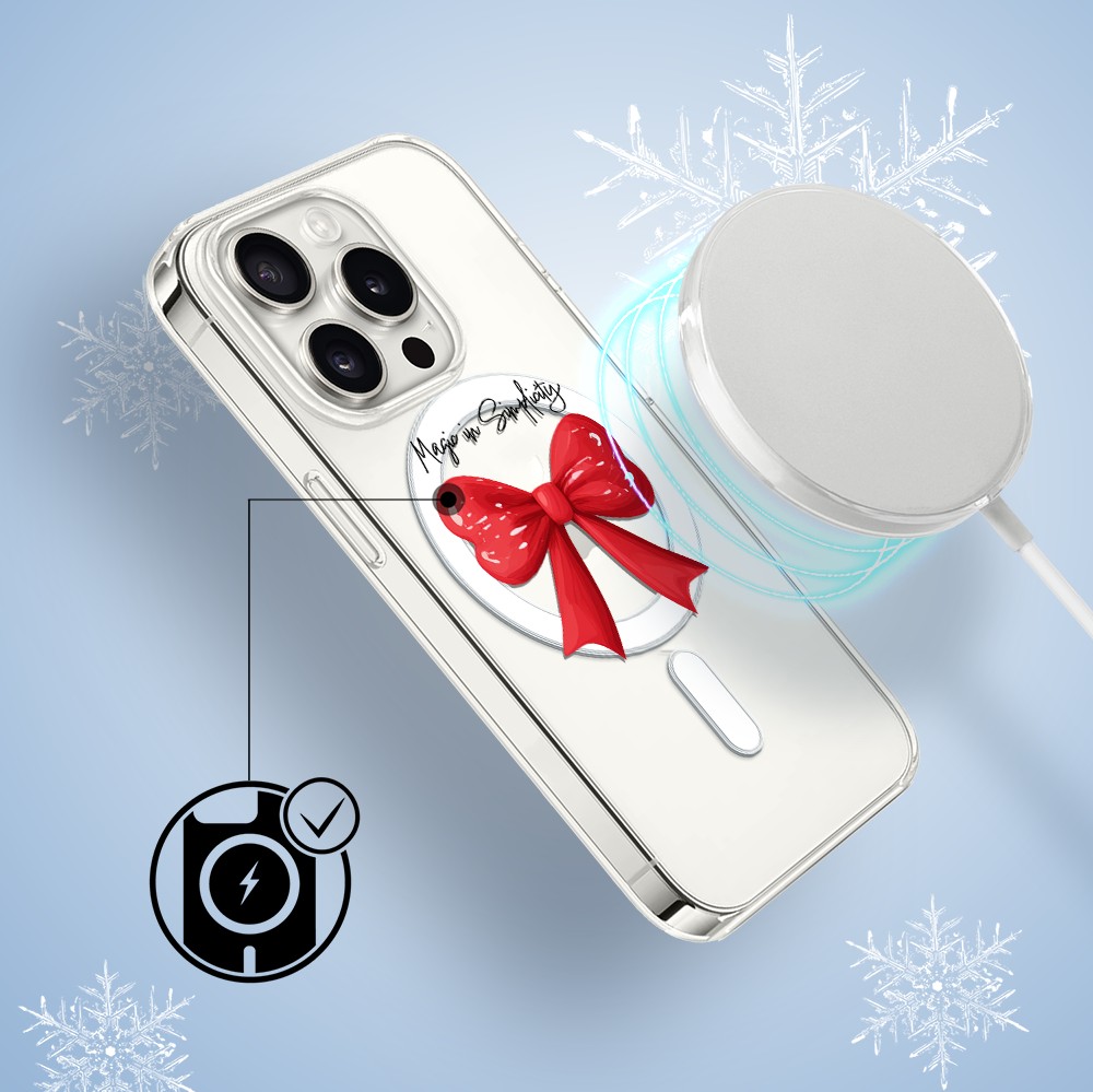 Etui do iPhone 15 Pro Max z MagSafe, Przytulne święta, Czerwona kokarda, przeźroczyste3