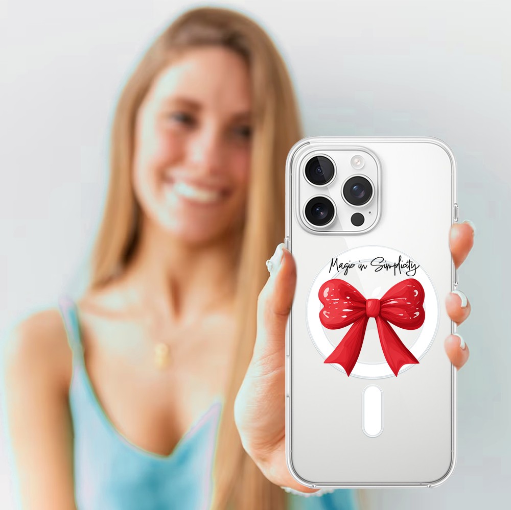 Etui do iPhone 15 Pro Max z MagSafe, Przytulne święta, Czerwona kokarda, przeźroczyste4