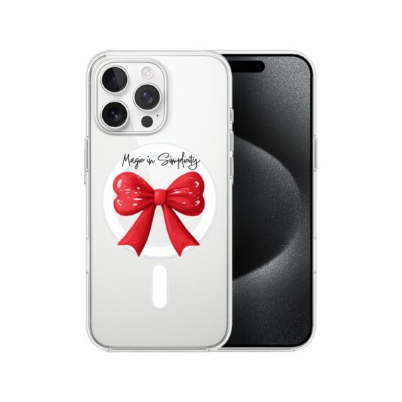 Etui do iPhone 15 Pro Max z MagSafe, Przytulne święta, Czerwona kokarda, przeźroczyste7