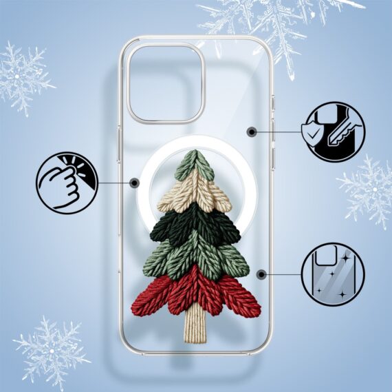 Etui do iPhone 15 Pro Max z MagSafe, Przytulne święta, Dziana choinka, przeźroczyste1